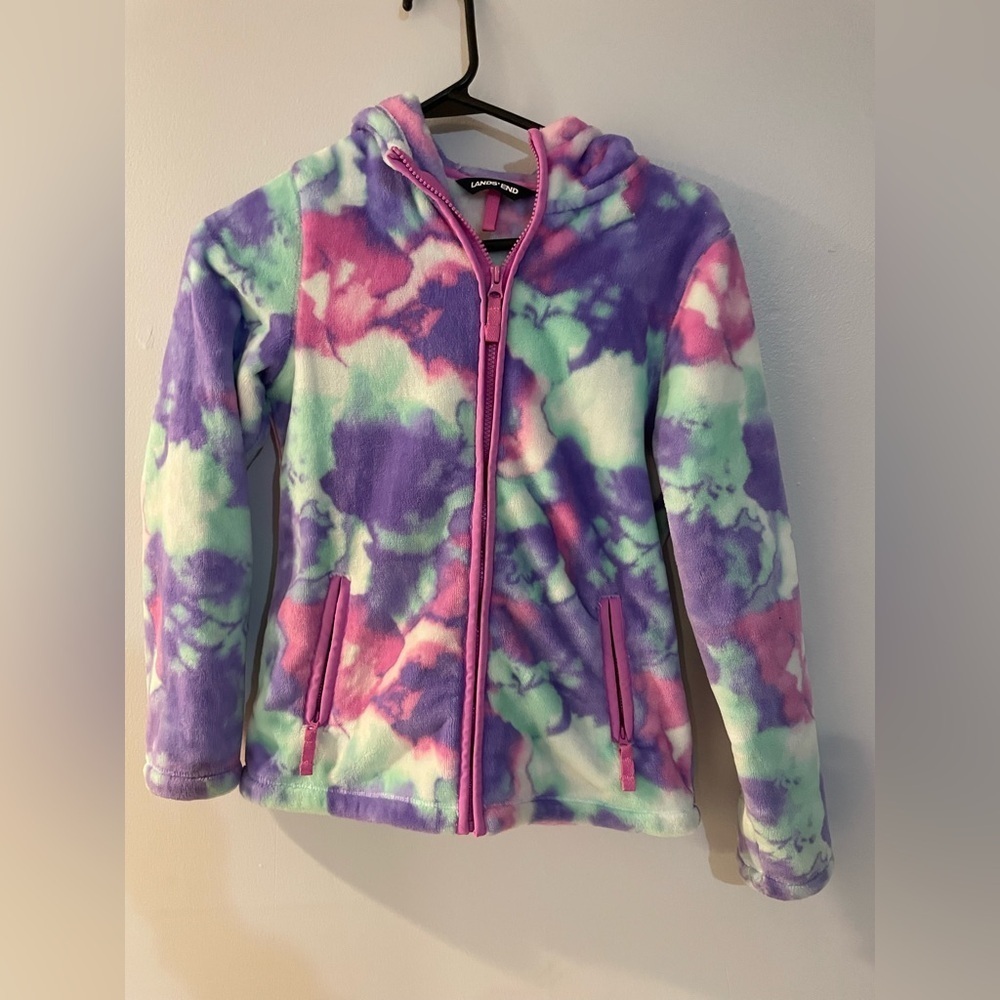 Lands' End Kids Colorful Tie-Dye Fleece Hoodie size medium
